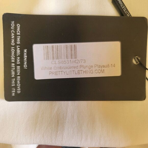 PrettyLittleThing NWT White Blue Embroidery Plunge Playsuit Romper Womens Sz 10 - Picture 10 of 14